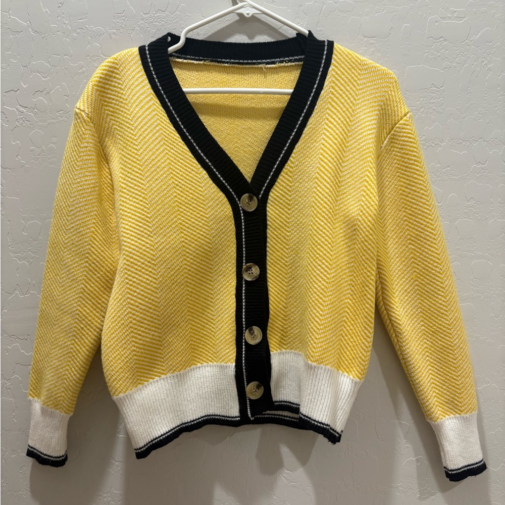 Yellow and Black Women's Cozy Sweater Cardigan